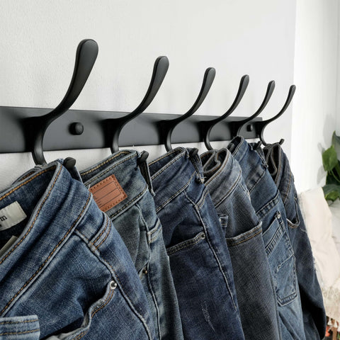 SKOLOO Coat Rack Wall Mounted - 6 Hooks, Heavy Duty, Stainless Steel, Metal Wall Coat Hanger, Sturdy Wall Hooks for Hanging Coat, Jacket, Clothes