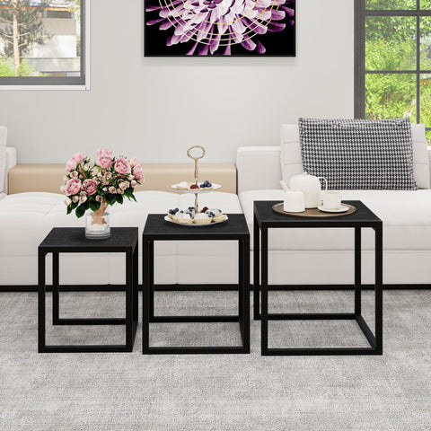 HAHRIR Nesting Coffee Table Set of 3, Stacking Metal Side Tables, Black