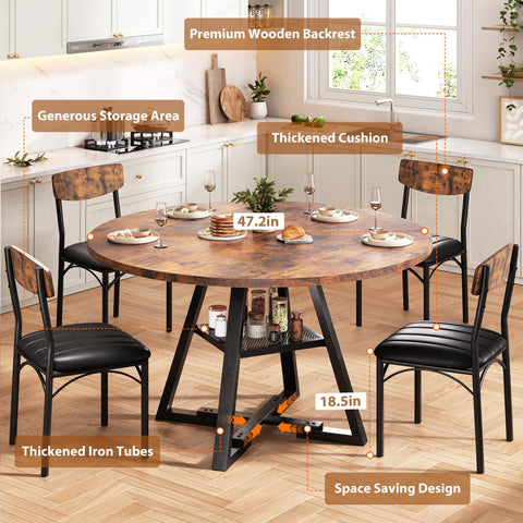 Jocoevol Round Dining Table and 4 Chairs Set of 4, Circle Dinner Table with Shelves, Space Saving Wood Kitchen & Dining Room Furniture
