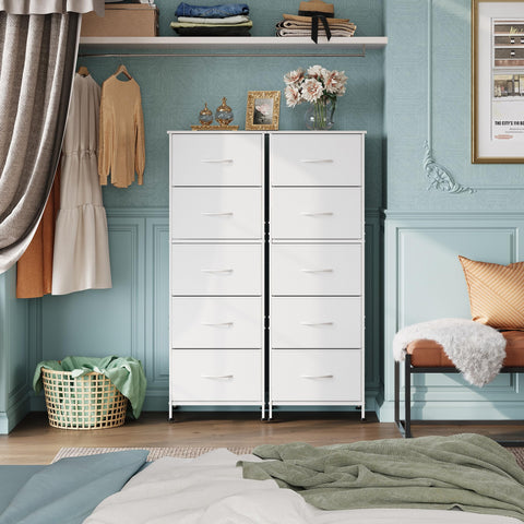 WLIVE White Chest of Drawers, 5 Fabric Drawers Tall Narrow Dresser Bedroom
