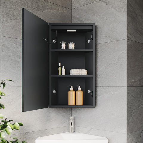 ELEGANT LED Bathroom Mirror Cabinet with Shaver Socket, 3 Storage Shelves, Demister, Three Color Temperature, Infinitely Dimmable, 385x700mm Black