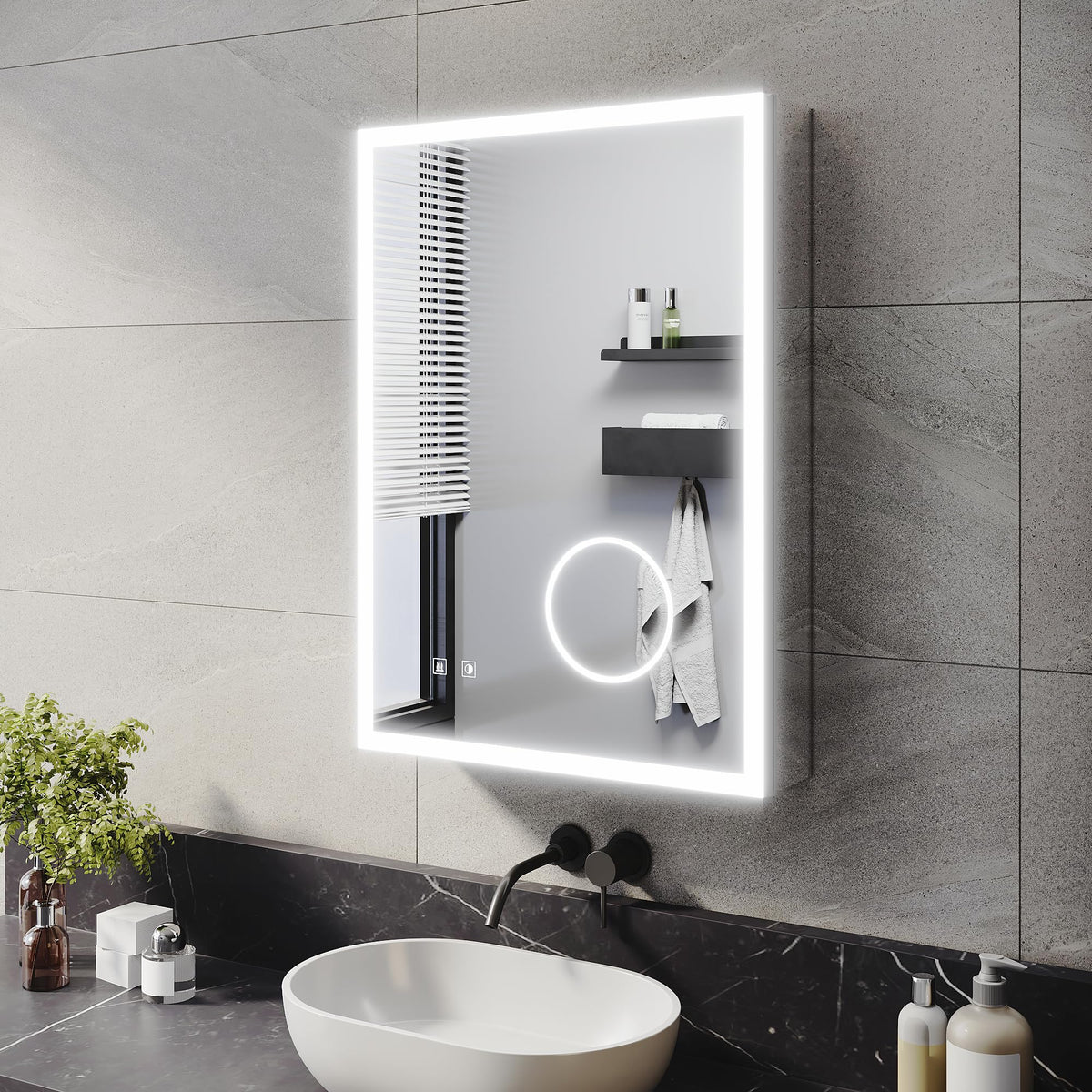ELEGANT Bathroom Mirror Cabinet with Lights & Shaver Socket, 500 x 700 mm