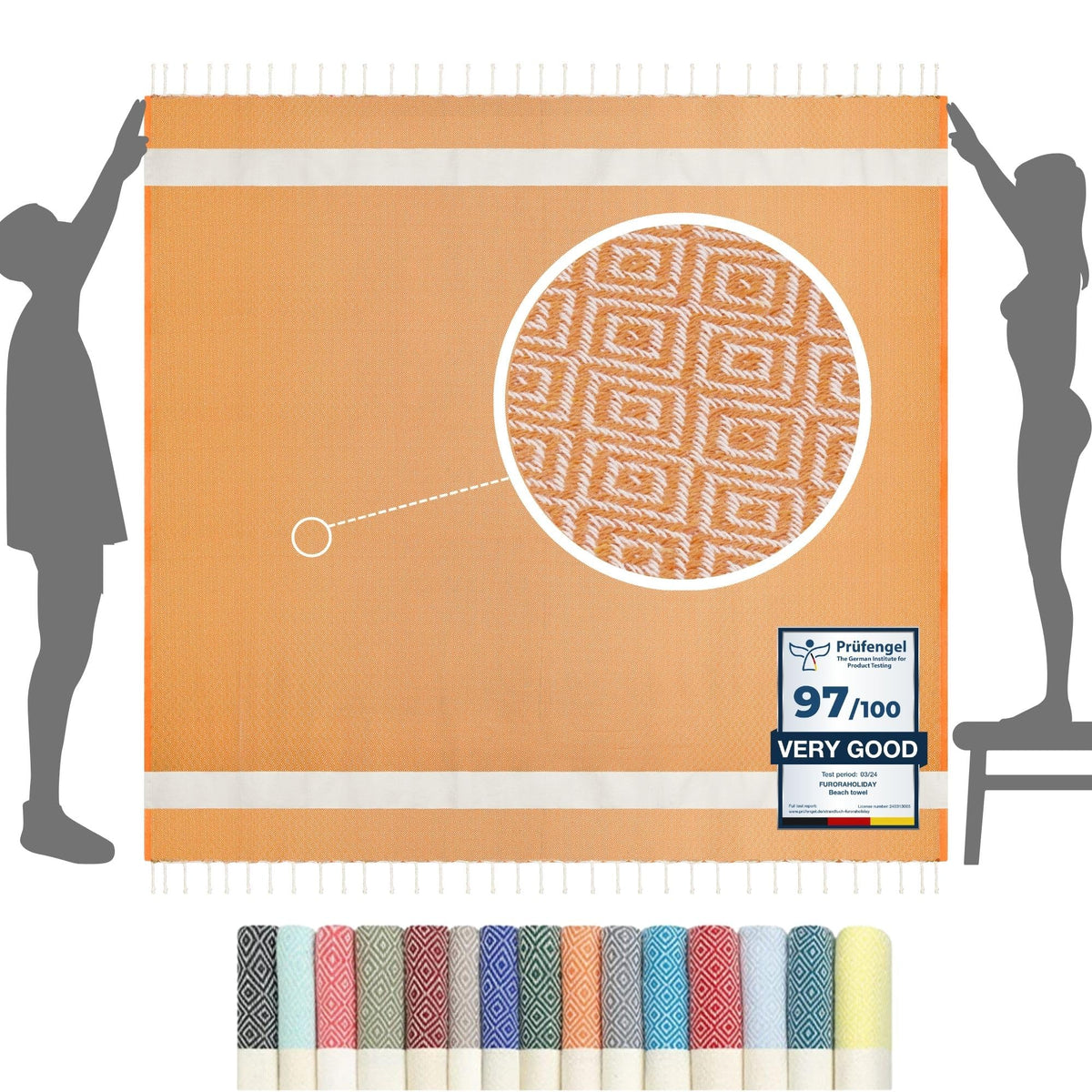 furora HOLIDAY Beach Towel XXL Extra Large OVERSIZED 200x200 cm / 79x79 Inch - cotton | Turkish Towel Fouta + Picnic Blanket | Beach Blanket