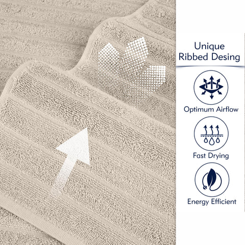 BERIBO Cloud Turkish Towels 100% Cotton - Set of 6-620gsm (Golden Sand)