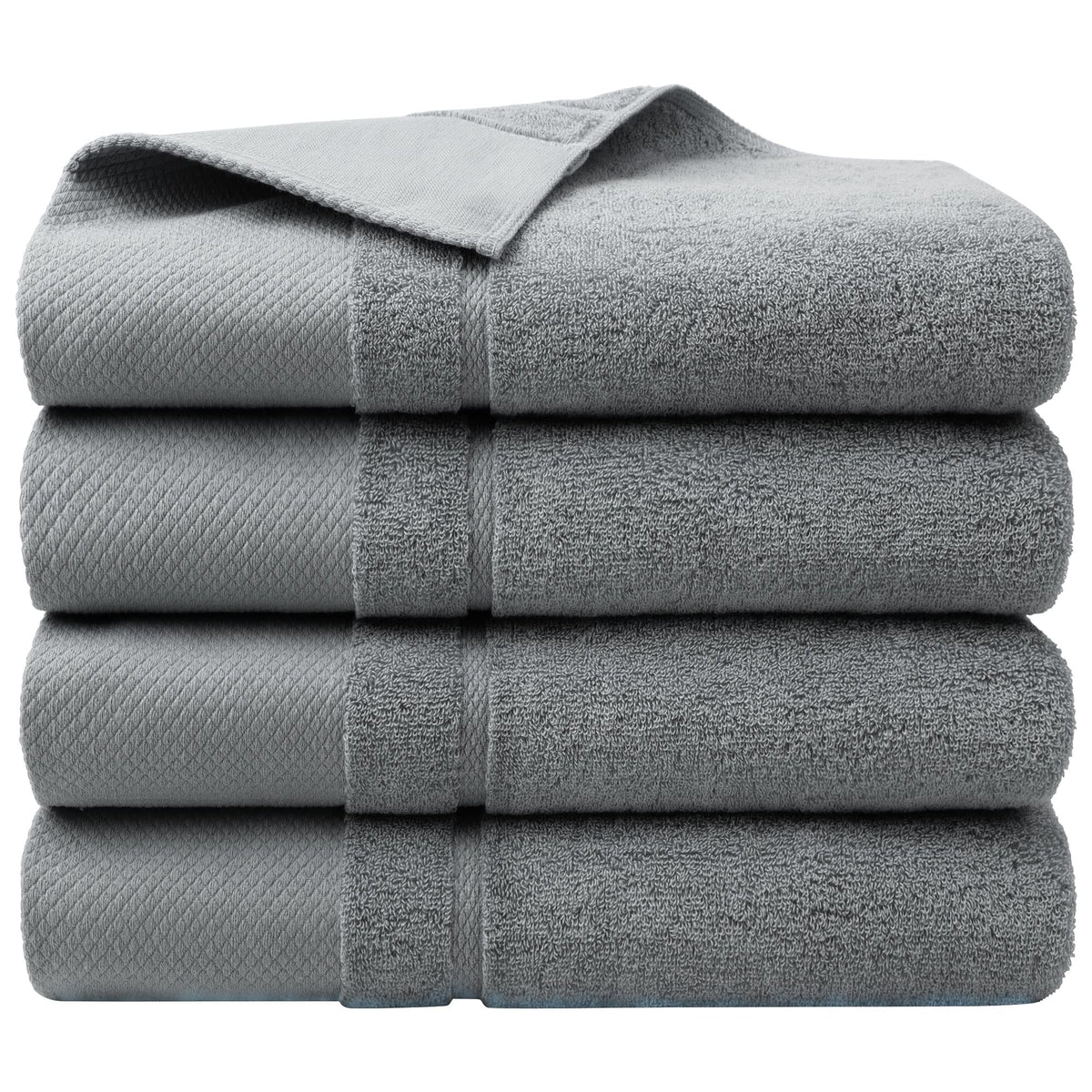 PiccoCasa Combed Cotton Bath Towels 4 Pack Grey 70cm x 140cm