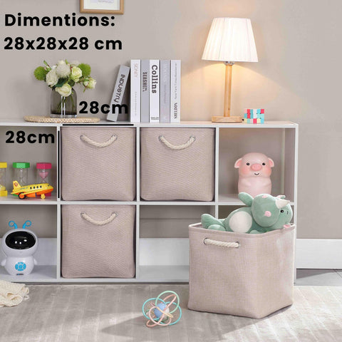 Mangata 28x28x28cm Cube Storage Boxes 3Pcs Light Khaki Foldable Baskets