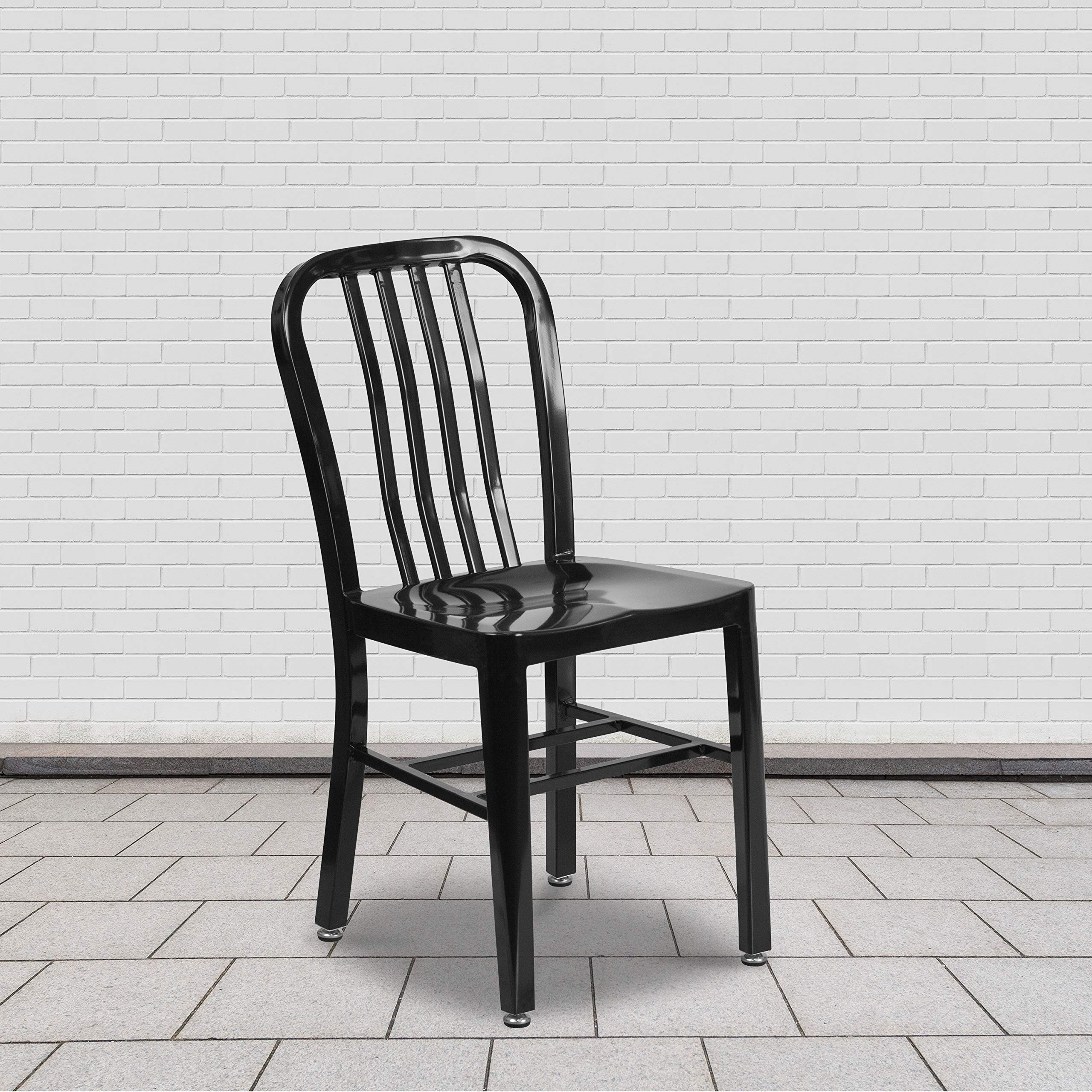 Flash Furniture Commercial Grade 2 Pack Black Metal Indoor-Outdoor Chair