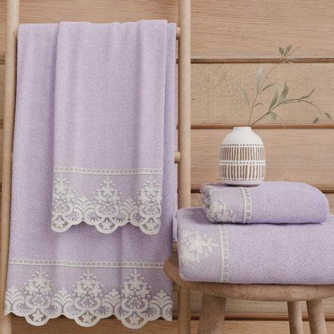 PETTI Artigiani Italiani - 100% Cotton Terry Bath Towels, 1+1 Towel Set, 2 Pieces 1 Face Towel and 1 Hand Towel, Lilac