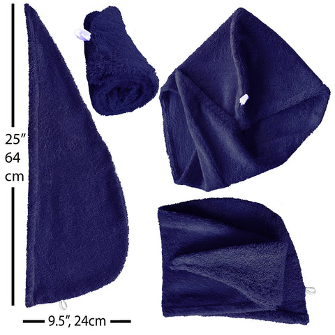 LLAMAXY 100% Pure Organic Cotton Hair Towel - Quick Twist Rapid Dry Turban Wrap for Adults and Children - 1 Pack Navy Blue