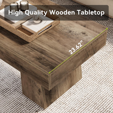 LITTLE TREE Farmhouse Coffee Table, 47 Inches Wooden Rectangular Accent Center Tables with Thick Base