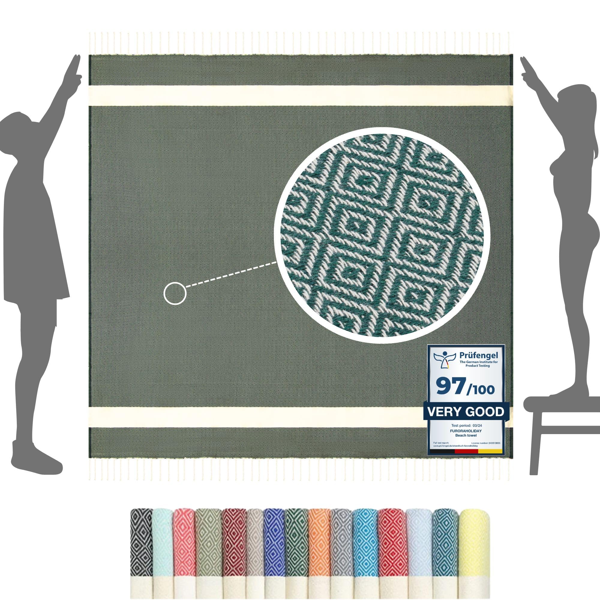 furora HOLIDAY Beach Towel XXL Extra Large OVERSIZED 200x200 cm / 79x79 Inch - cotton | Turkish Towel Fouta + Picnic Blanket | Beach Blanket