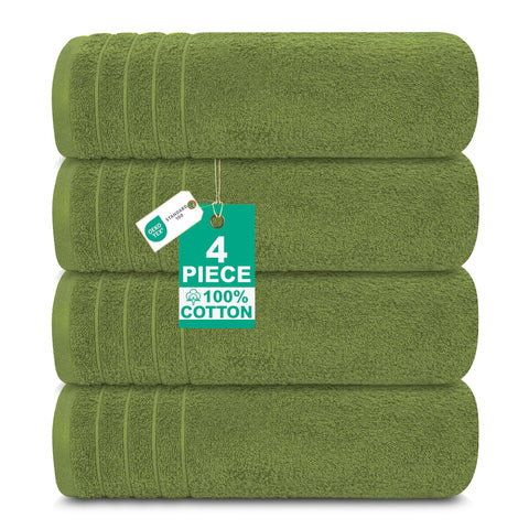 100% Cotton Extra Large Bath Towels Set of 4 (76x152cm) - Forest Green