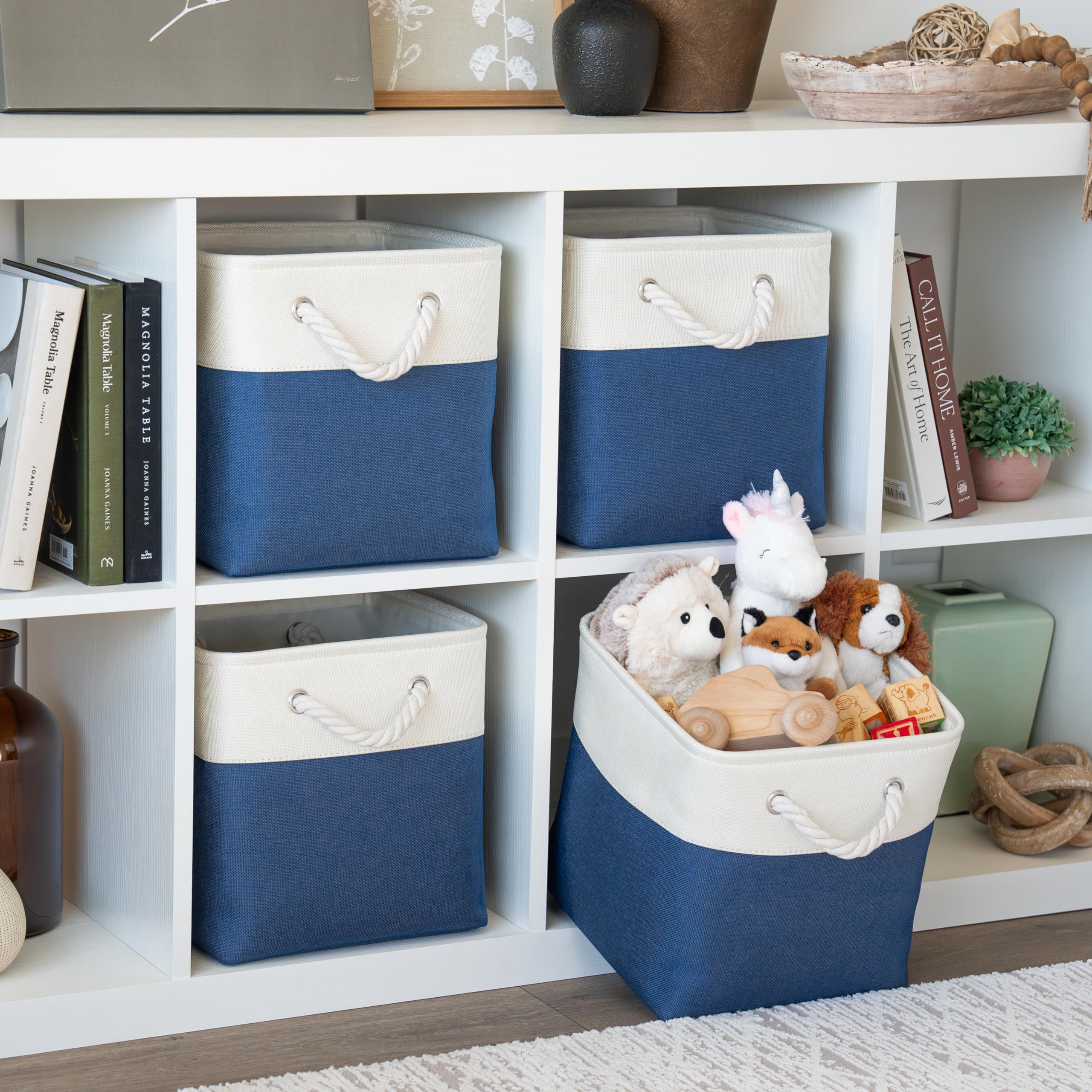 OrganiHaus Fabric Storage Boxes, Set of 4 Foldable 28x28 Cube Organiser Bins with Rope Handles for Shelves, Nursery & Closet