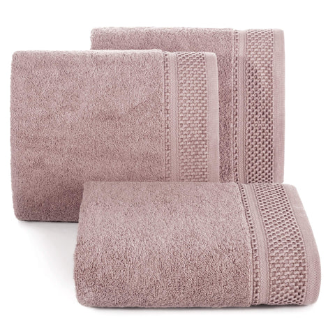 Eurofirany Carlo Bath Towel Set Hand Towel Sauna Towel Pattern - Absorbent, 100% Cotton 580g/m, Pack of 3 and 6, Light Pink, 50 x 90 cm, 6