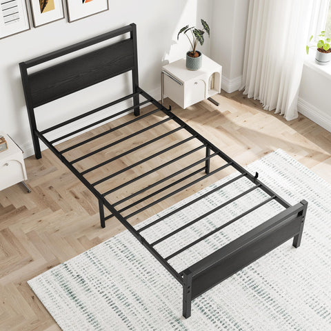 HOJINLINERO Single Bed Frame with Storage Headboard,90x190cm,Black