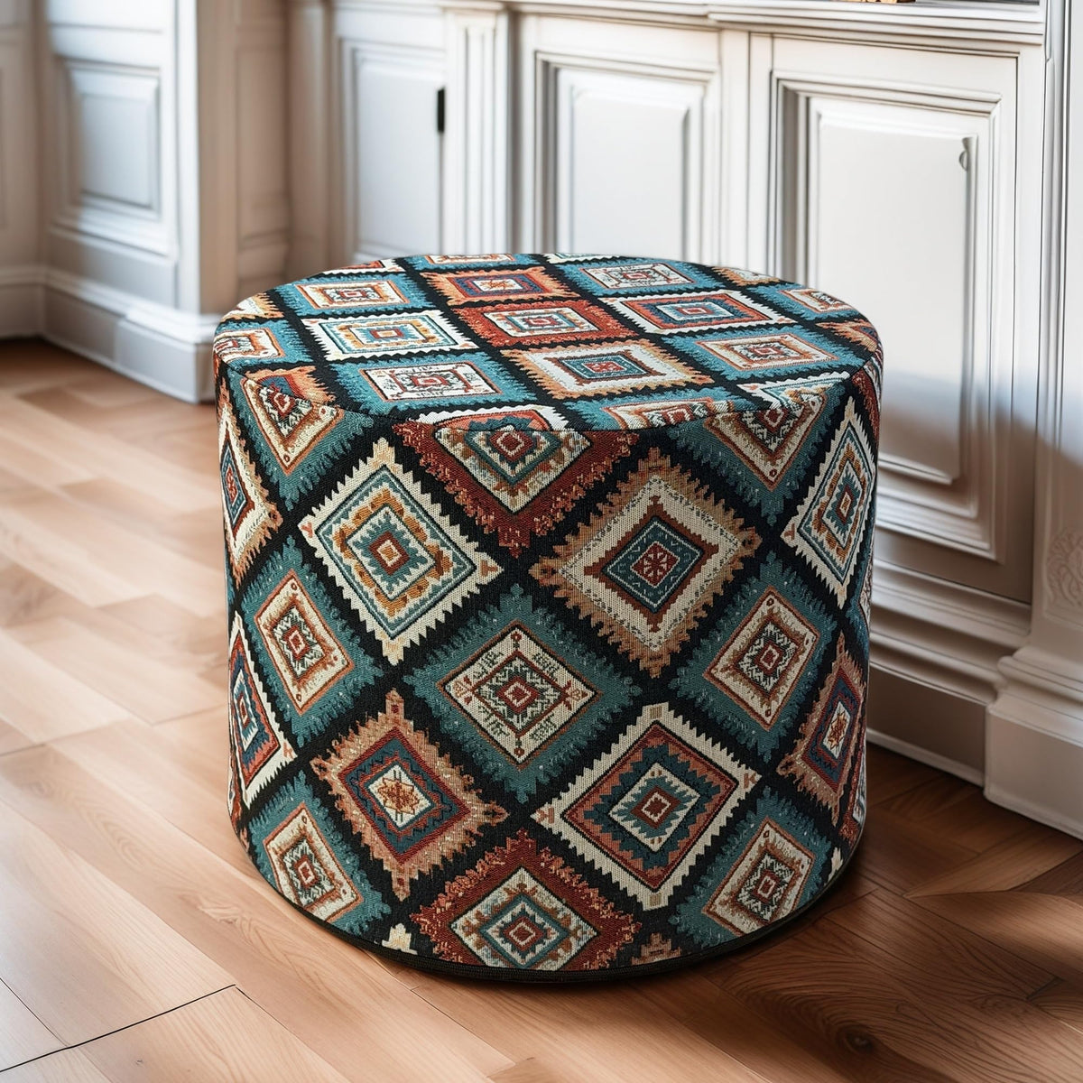 DAWNYIELD Bohemian Style Round Footstool with Removable Washable Cover
