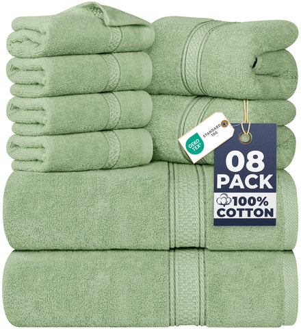 Utopia Towels 8 Piece Towel Set - 2 Bath Towels, 2 Hand Towels and 4 Washcloths Cotton Hotel Quality Super Soft and Highly Absorbent (Sage Green)
