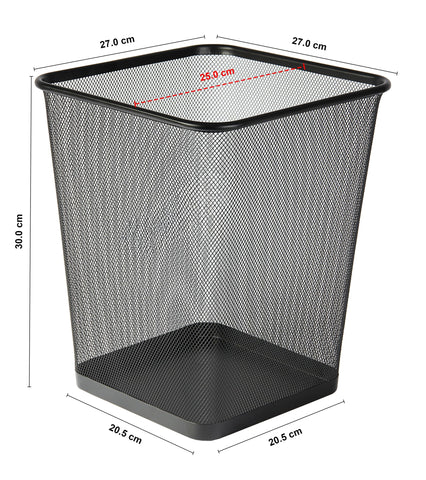 Osco Wiremesh Waste Bin Square – Metal Mesh Rubbish & Recycling Basket for Office, Home, Bathroom – Solid Non Slip Base Build, H30 cm × W25 cm