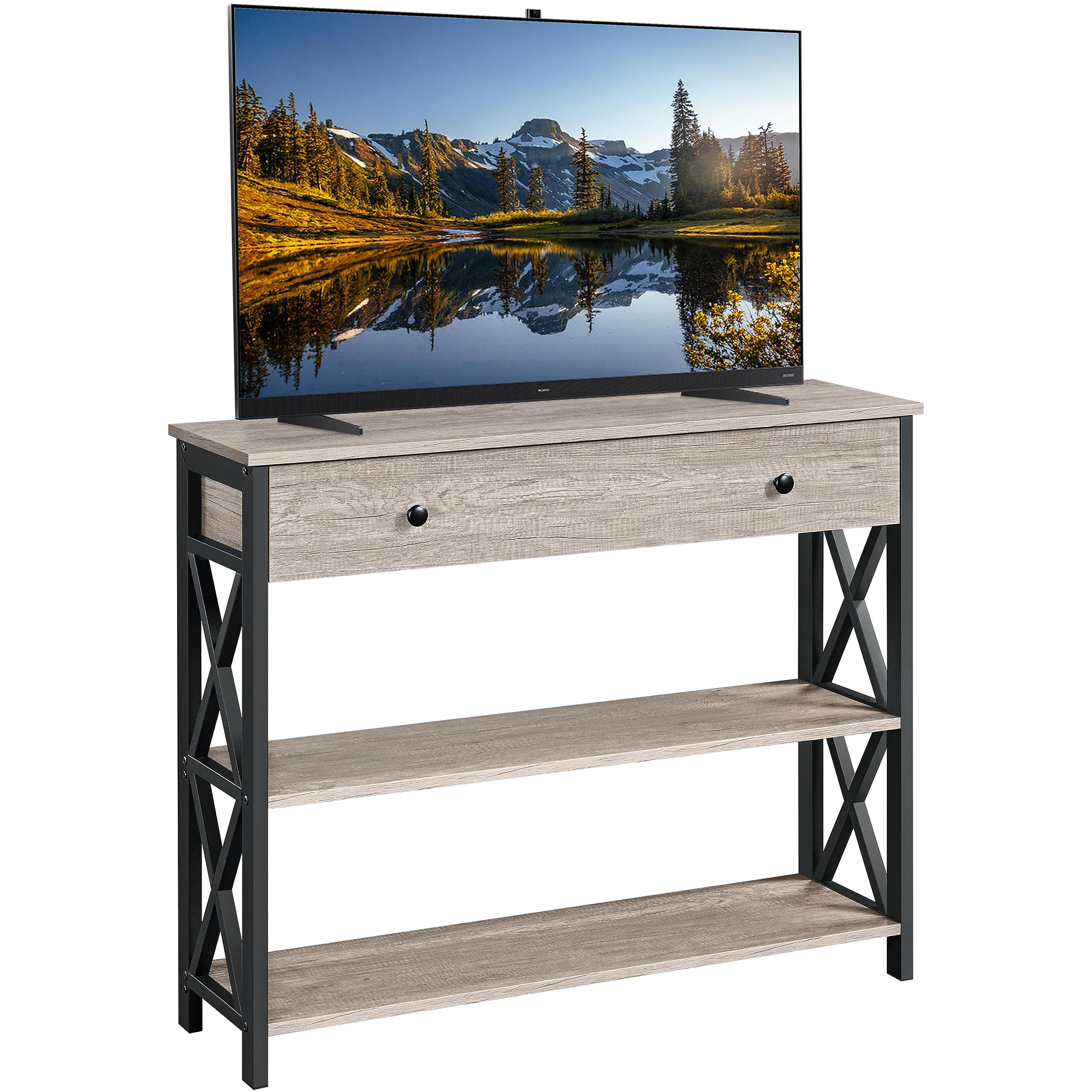 Yaheetech Console Table, Drawer & Shelves, 100 × 29.5 × 81 cm, Grey