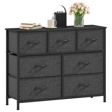 DWVO Wide Chest of Drawers,Fabric Chest of Drawers Bedroom Cabinet with 7 Drawers,Dresser for Bedroom,Living Room With Handles,Wood Top and Sturdy
