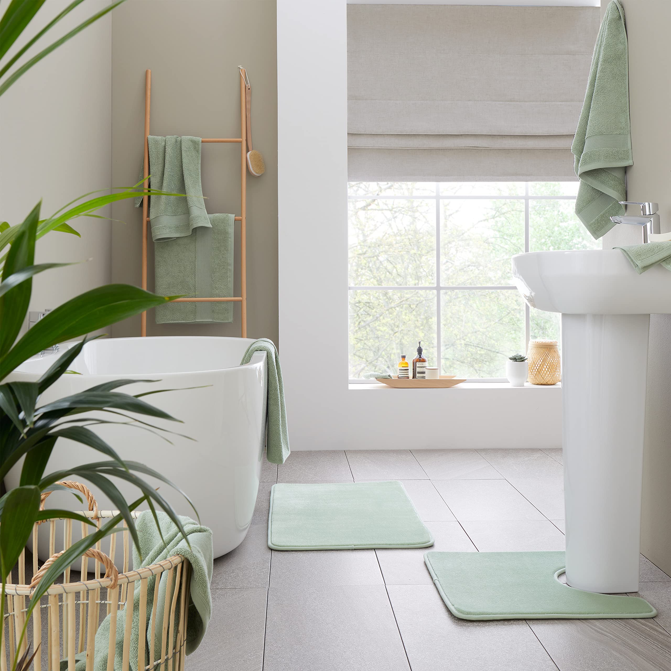 Catherine Lansfield Bathroom Anti-Bacterial Cotton Bath Sheet Pair Sage