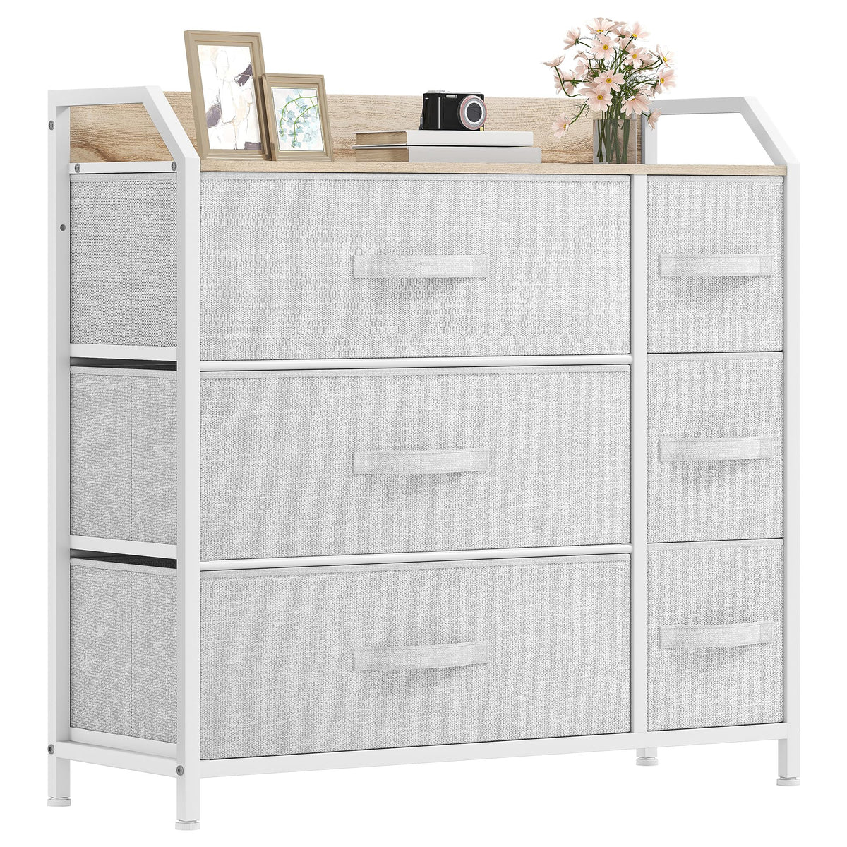 DWVO Chest of Drawers,Fabric Chest of Drawers Bedroom Cabinet with 6 Drawers,Dresser for Bedroom,Living Room With Handles,Wood Top and Sturdy Steel