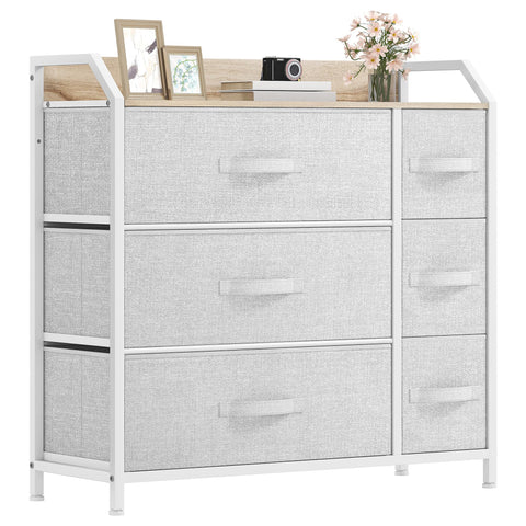 DWVO Chest of Drawers,Fabric Chest of Drawers Bedroom Cabinet with 6 Drawers,Dresser for Bedroom,Living Room With Handles,Wood Top and Sturdy Steel