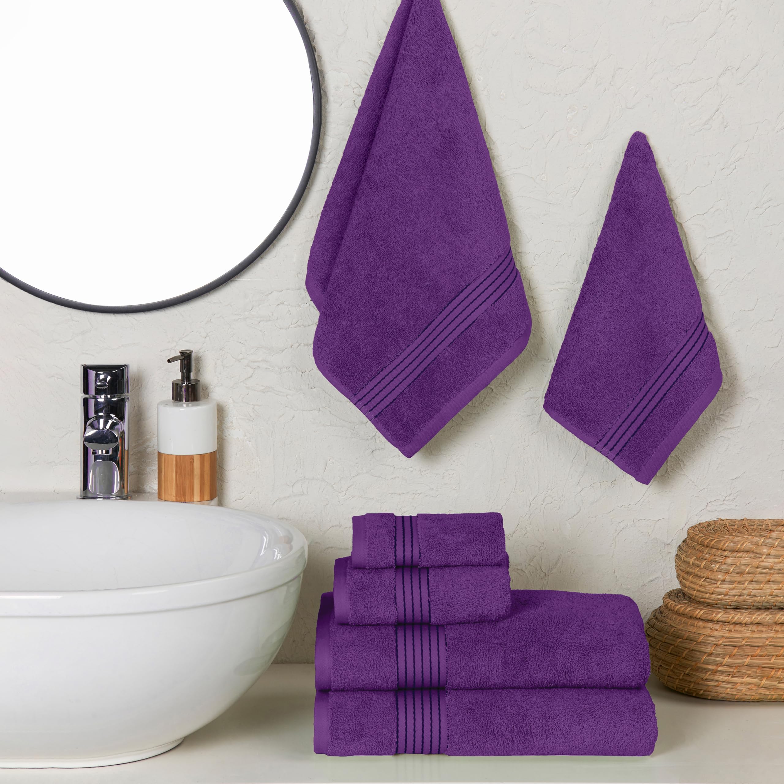 Elegant Comfort Premium Cotton 6-Piece Towel Set, Includes 2 Washcloths, 2 Hand Towels and 2 Bath Towels, 100% Turkish Cotton
