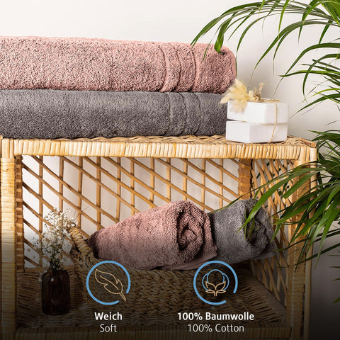 Komfortec Bath Towels, 100% Cotton, Quick Dry, 70x200, Grey & Pink