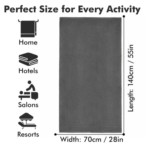 Novo Home Bath Towels Set of 4 – 550 GSM 100% Cotton Dark Grey Extra Large Towels for Bathroom, Spa Use (70x140 cm)