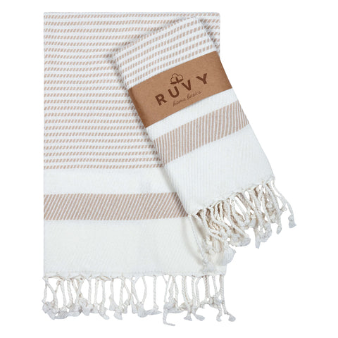 Ruvy Home Basics Turkish Hand Towels Set of 2 | 16x40 inches, 100% Turkish Cotton | Bathroom, Kitchen, Yoga, Gym, Spa, Tea, Dishcloth, Face - Beige