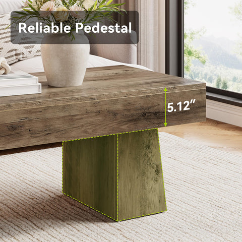 LITTLE TREE Farmhouse Coffee Table, 47 Inches Wooden Rectangular Accent Center Tables with Thick Base