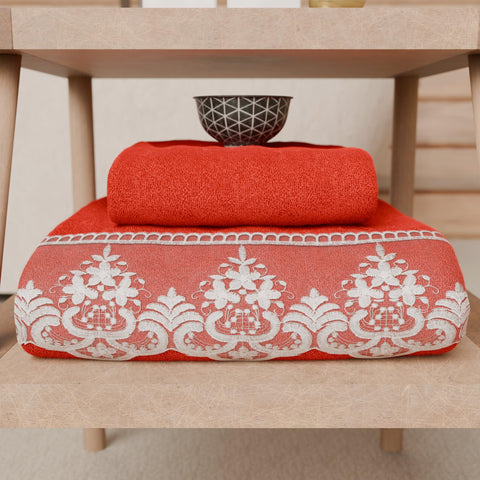 PETTI Artigiani Italiani - 100% Cotton Terry Bath Towels, 1+1 Towel Set, 2 Pieces, 1 Face Towel and 1 Hand Towel, Red