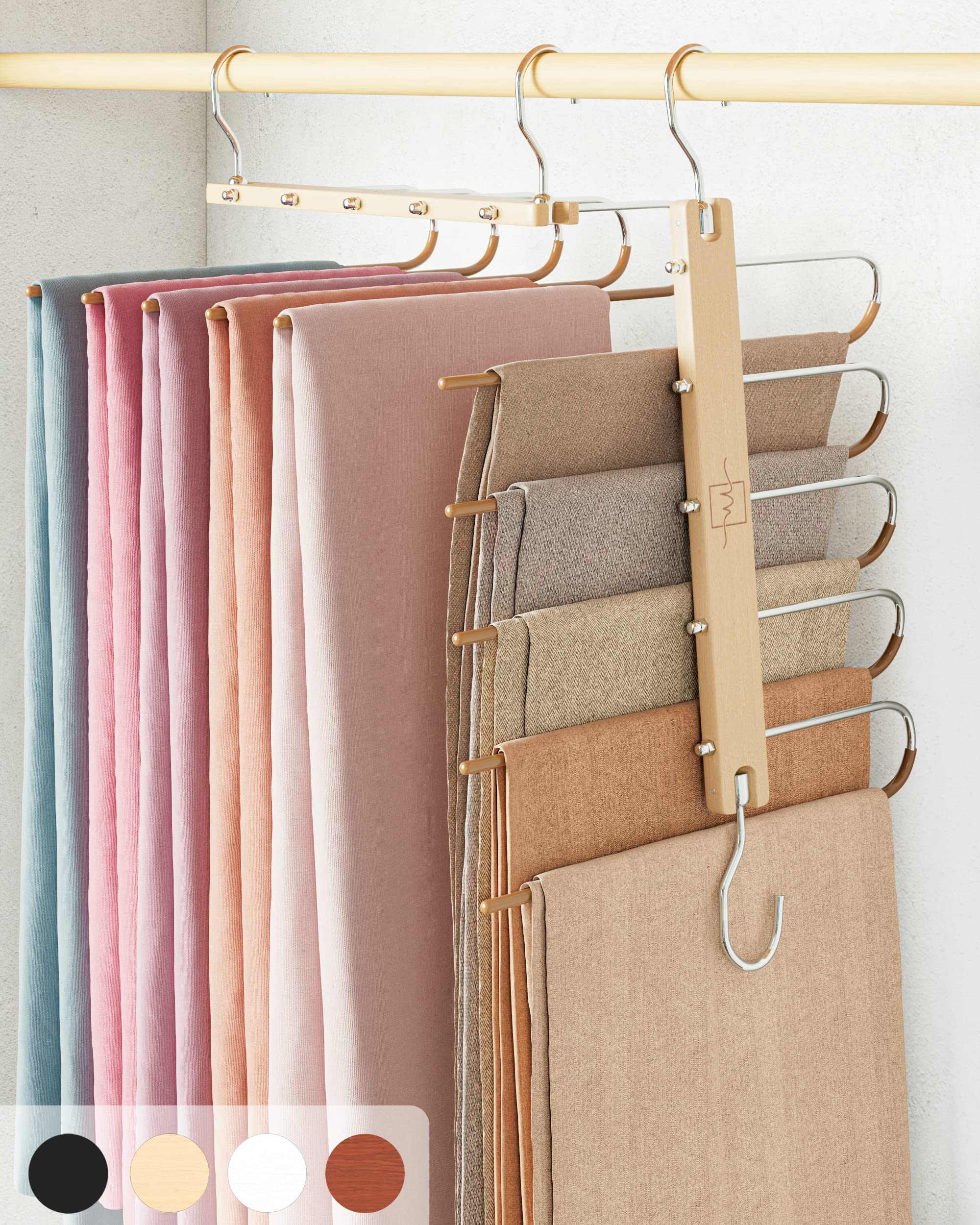 MORALVE Trousers Hangers Space Saving - European Beechwood Scarf and Jeans Hangers - Wardrobe Organiser and Space Saver Trouser Rack, Leggings Hanger