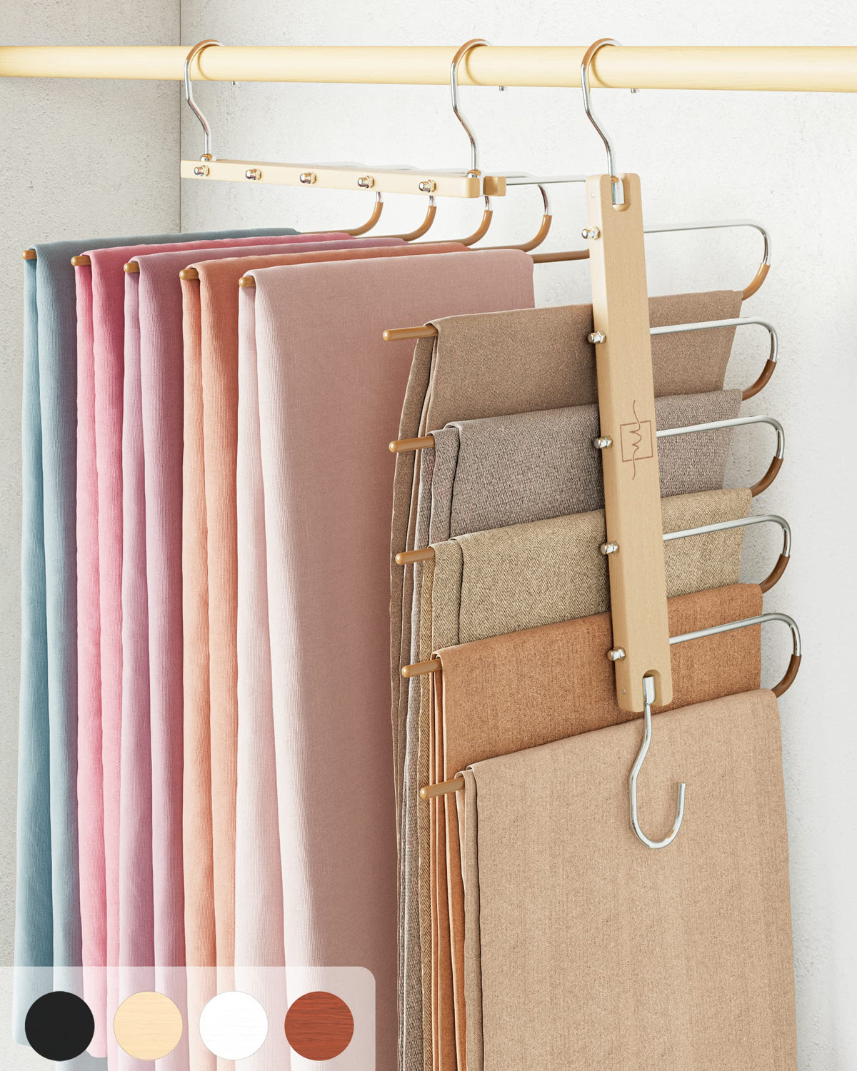 MORALVE Trousers Hangers Space Saving - European Beechwood Scarf and Jeans Hangers - Wardrobe Organiser and Space Saver Trouser Rack, Leggings Hanger