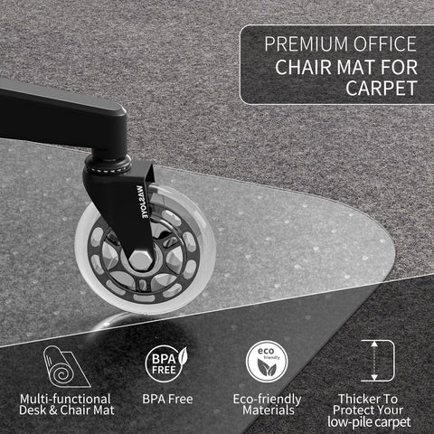 WASJOYE Office Chair Mat Carpet 90x120 cm Carpet Protector Non-slip PVC, Home Office Chair Floor Protectors, 2.2mm Thick