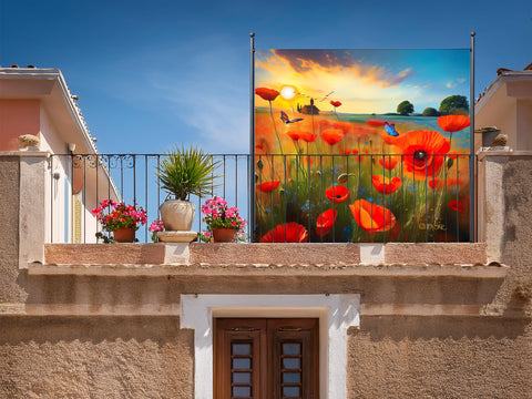 Poppy Meadow Room Divider Screen 180 x 180 cm Balcony Garden Privacy Screen