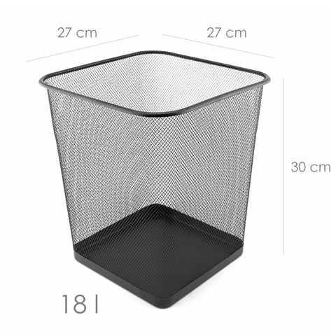 D.RECT Metal Mesh Waste Bin 18L – Black Rubbish Bin for Office, Bedroom & Home – Durable Steel Frame, Breathable Mesh, Leak-Proof Bottom