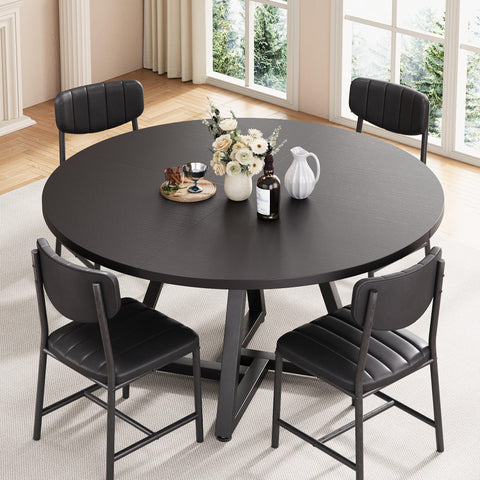 Jocoevol Round Kitchen Dining Table for 4 People, Circle Dinner Table with Metal Frame, Space Saving Wood Industrial Furniture (Black, 47 inch