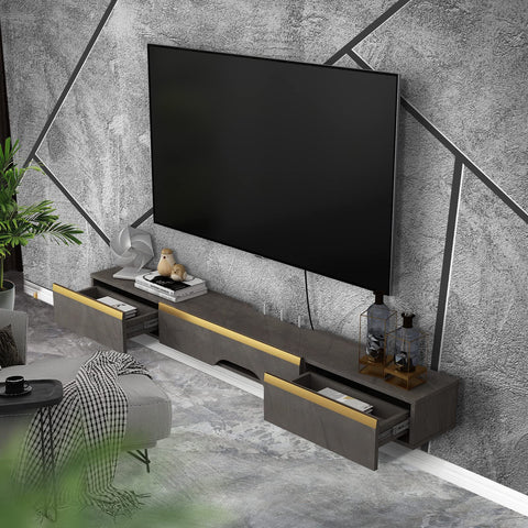 Pmnianhua Floating TV Stand, Wall Mounted TV Cabinet, Floating Shelves with 2 Drawers and 1 Door