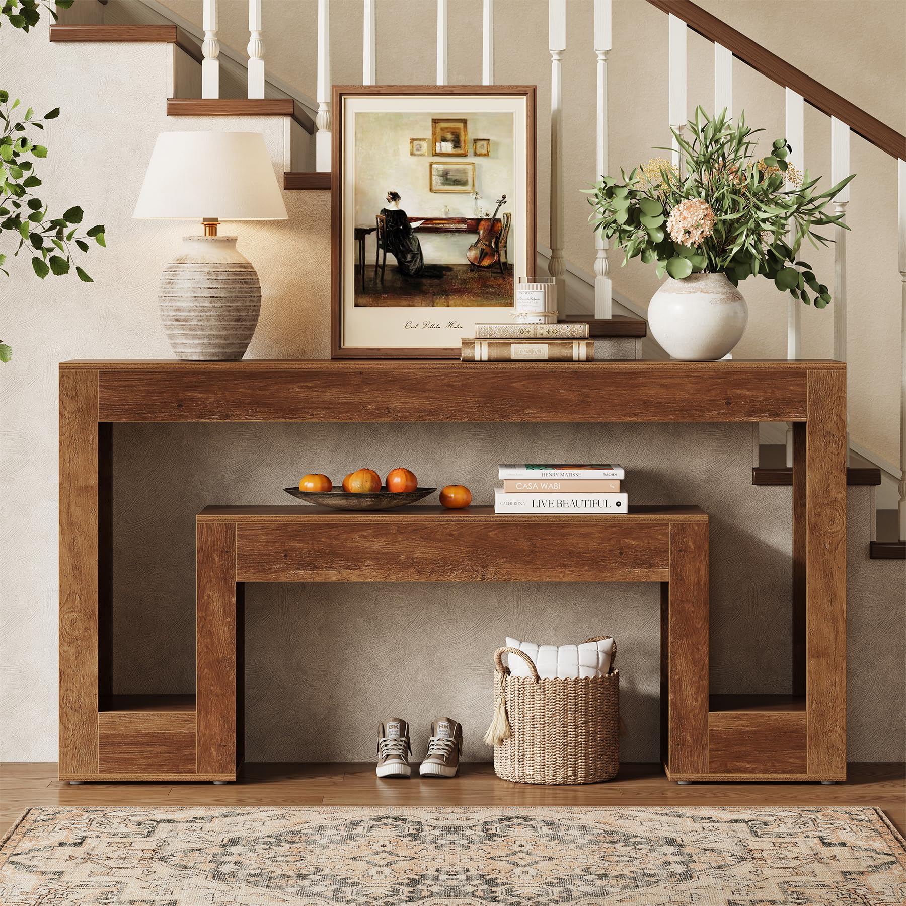 Tribesigns Console Table, 2-Tier Farmhouse Entryway Table with Storage, for Living Room, Entrance, Hallway, Brown
