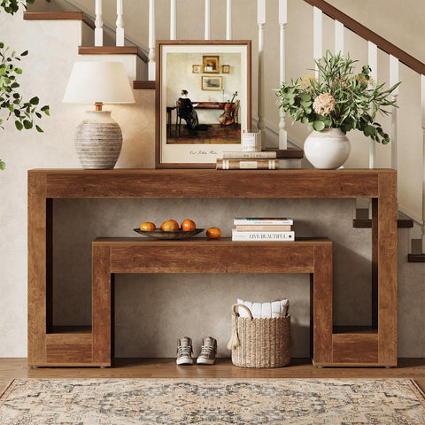 Tribesigns Console Table, 2-Tier Farmhouse Entryway Table with Storage, for Living Room, Entrance, Hallway, Brown