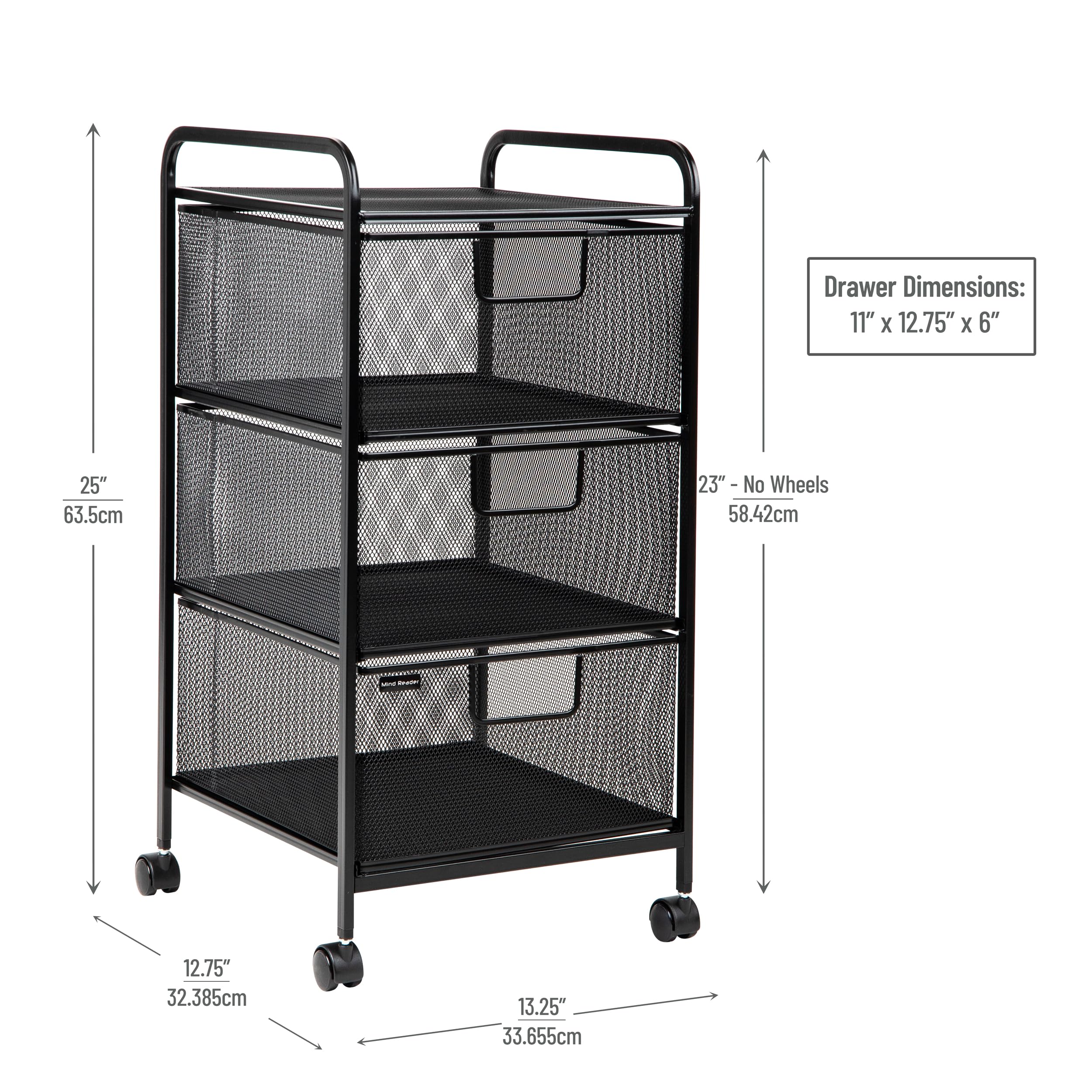 Mind Reader Metal Mesh, 12.75" L x 13.25" W x 25" H, Black