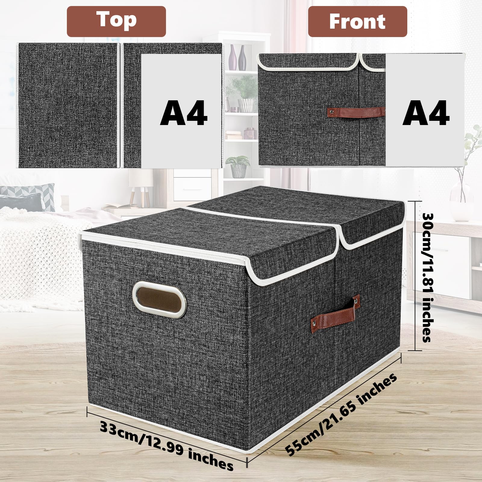 TYEERS Extra Large Storage Box with Lids and Compartments, Collapsible, Washable, Fabric Box with Lid for Clothes, Wardrobe Storage, 55x33x30 cm