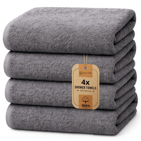 NatureMark 4-Piece Bath Towel Set – Soft & Absorbent Cotton Shower Towels for Everyday Use, Anthracite Grey, 70 x 140 cm