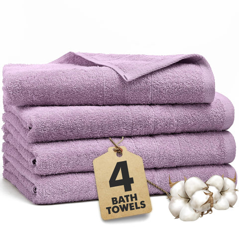 Novo Home Bath Towels Set of 4 – 550 GSM 100% Cotton Lilac Extra Large Towels for Bathroom, Spa Use (70x140 cm)