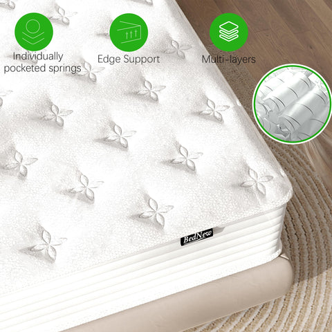 Bednew 12 Inch Single Mattress, 30cm Hybrid Pocket Spring Mattress with Breathable Cool Foam, Medium Firm Support - 3FT Small Single (90x190x30cm)