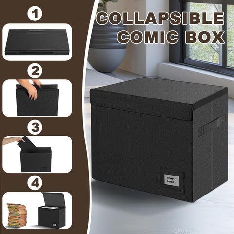 Leffis 3 Pack Comic Book Storage, Comic Book Box 15.5" X 7.5" X 11.3", Collapsible Comic Short Box with Lids Holds 150 Comics Heavy Duty Comic Book