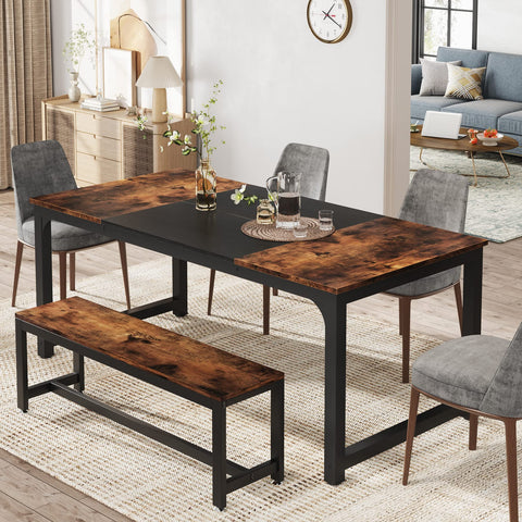 Tribesigns 180 x 80 cm Dining Table, Industrial Kitchen Table for 6-8 Person, Rectangular Dinner Table for Dining Room Kitchen Living Room