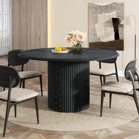 Tribesigns 47" Round Dining Table for 4, Farmhouse Kitchen Table with Metal Base, Modern Small Dinner Table for Dining Room,Kitchen, Black
